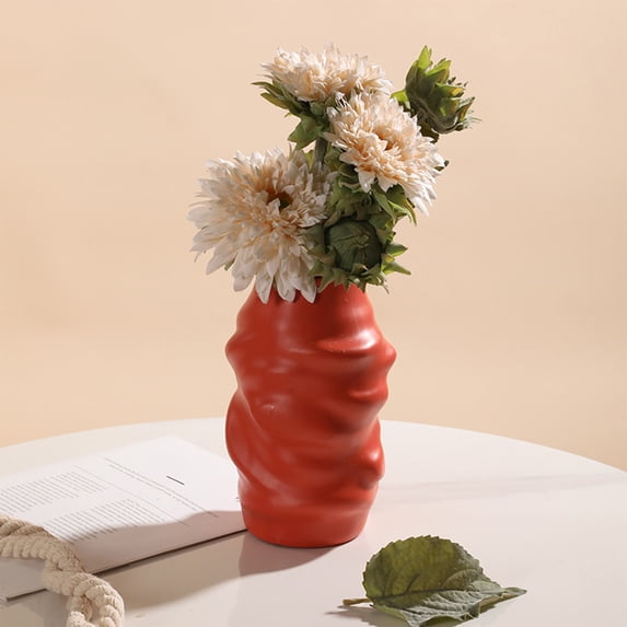Lilgiuy Plastic Vase, Flower Vase Imitation Glazed Vase for Flowers, Decorative Red Vase for Grass, Small Vase for Home Living Room Dining Table Farmhouse Office Decor, 8.1x3.5in