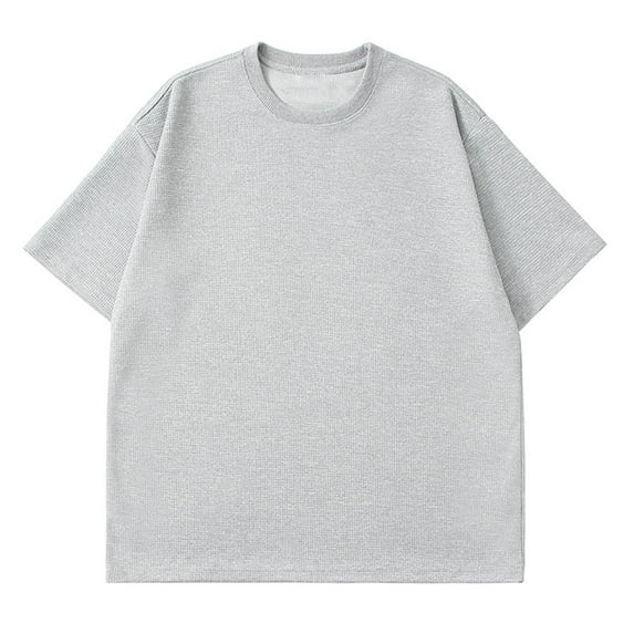Lilgiuy Plus Size Shirt for Men Casual Solid Color Crewneck Short Sleeve Simple Lightweight Pullover Athletic Gym Workout Tops Gray(M-5Xl)