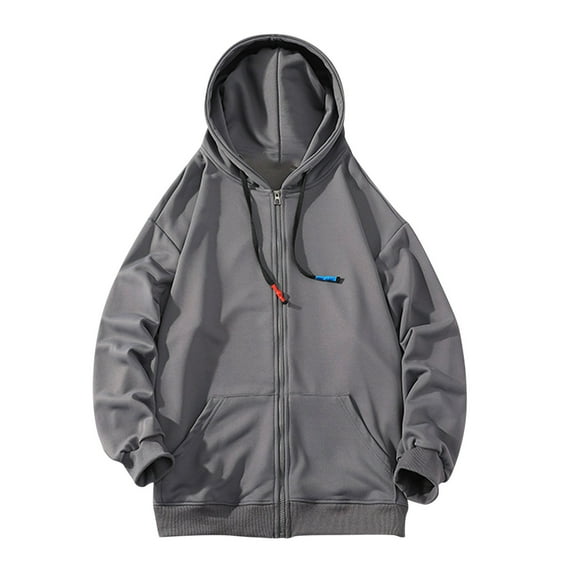 Lilgiuy Plus Size Sweatshirt for Men Fall Winter Solid Color Full Zip Trendy Drawstring Hoodie Sweatshirt with Pockets Outdoor Sports Clothes