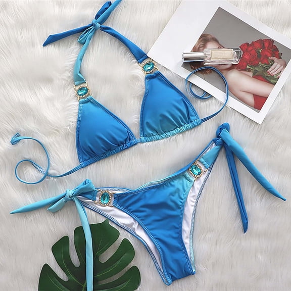 Lilgiuy Plus Size Swimsuit for Women's Fashion Soild Bikini Set Swimsuit Two Piece Filled Soild Swimwear Beachwear