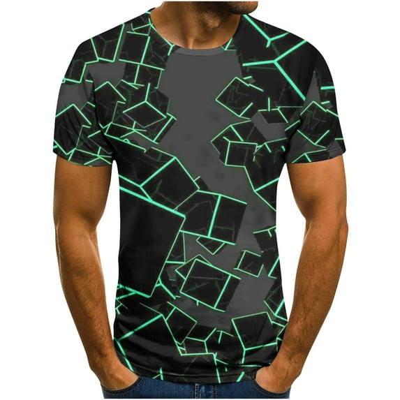 Lilgiuy Plus Size T-Shirts for Men Graphic Tops Spring and Summer Tee Casual Fashion Short-Sleeved 3D Geometric Printed Retro Shirt Blosue for Running Hiking Climbing(Gray,L)