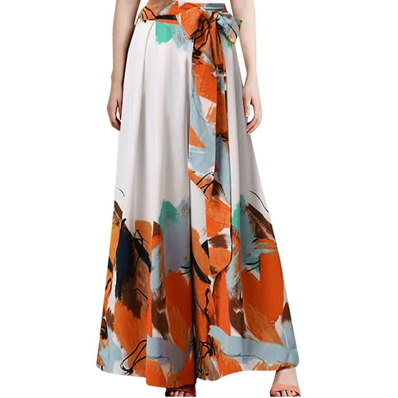 Lilgiuy Plus Size Women Casual Loose Printing Patchwork Bow Wide Leg Casual Pants White 8 2022 Fall Winter