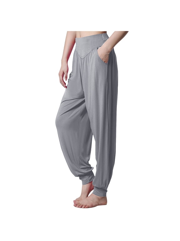 Plus Size Yoga Pants for Women Casual Solid Color Elastic Waist Soft Comfortable Workout Baggy Trousers Dancing Harem Pants Gifts for Your Wife Girlfriend Mom Gray(M-3Xl)