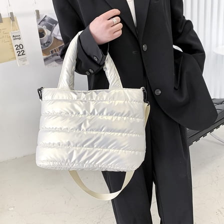 Lilgiuy Puffer Tote Bag for Women Tote Bag Large Shoulder Bag,Tote Padded Winter Handbag Space Tote Bag Feather Shoulder Bag Shopping