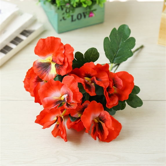 Lilgiuy Red Artificial Flowers Pansy Flowers Fake Flowers 10.2" Realistic Simulation Flowers for Decoration Spring Faux Flowers for Vase Home Outdoor Wedding Flower Bouquet Table Centerpiece Decor