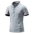 thumbnail image 1 of Lilgiuy Rollbacks Men's Stand Collar Shirts Summer Casual Short Sleeve Button Up Tee Shirt Blouses Comfy Soft Regular Fit Workwear Tops Gray, 1 of 8