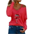 thumbnail image 1 of Lilgiuy Sales Online Cold Shoulder Christmas Blouse for Women V-Neck Long Sleeve Bling Glasses Printedweight Pullover, 1 of 5