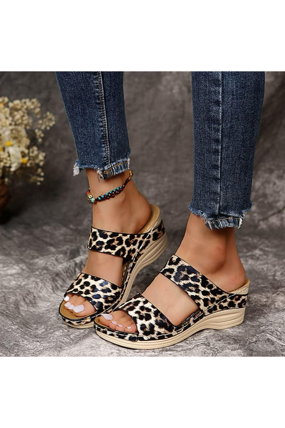 Sandals for Women Platform Wedge Slippers Beach Sandals Open Toe Slip on Summer Wedge Heels Gift for Your Girlfriend Wife Mom(Black,4.5)