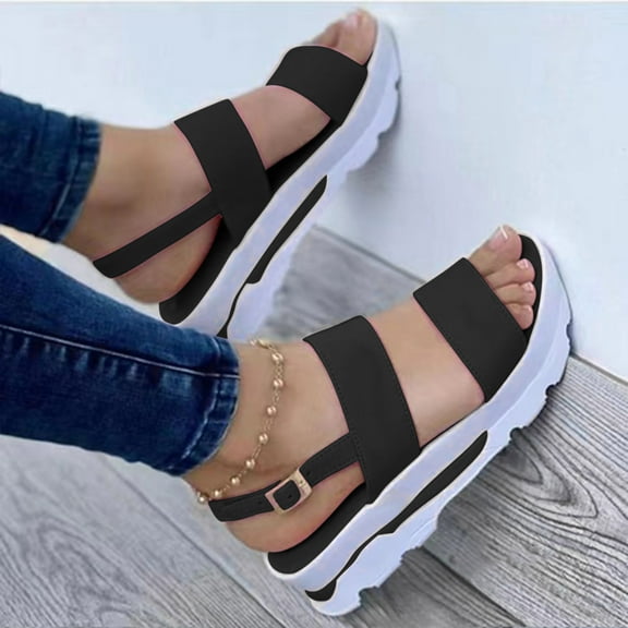 Lilgiuy Sandals for Women Summer Dressy Casual Soft Thick Soled Open Toe Beach Shoes Platform Ankle Strap Comfortable Outdoor Sandals Holiday Gifts