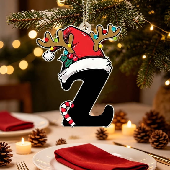 Lilgiuy Santa Hat Letter Ornaments for Christmas Tree, Alphabet Pendants with Reindeer Pattern, Mini Monogram Hanging Decor for DIY Craft Holiday Party Gifts Decorations (Z)