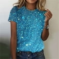 thumbnail image 1 of Lilgiuy Sequin Tops for Women Casual Round Neck Short Sleeve Sparkly Glitter Blouses Summer Loose Concert Evening Wedding Party T Shirts (Blue,XL), 1 of 4