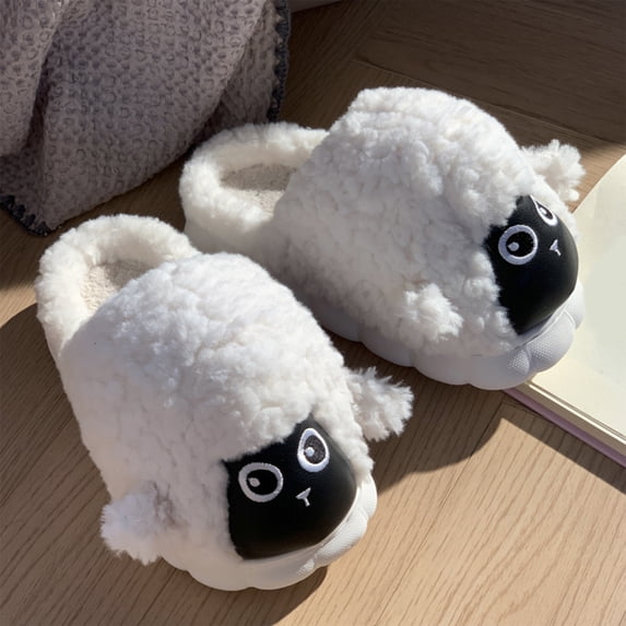Lilgiuy Sheep Cotton Slippers Cute Thick Bottom Winter Indoor Home Floor Non-slip Cotton Shoes Baotou Wear-resistants Padded Thickened Warm Cotton Slippers for Bedroom Hotel