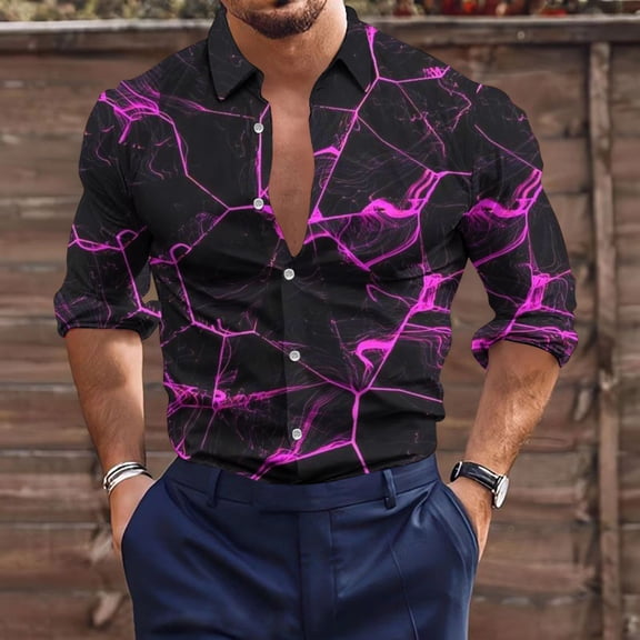 Lilgiuy Shirts for Men Casual Buttons Beach Non-positioning Print Turn Down Short Sleeve Shirt Blouse for Going Out