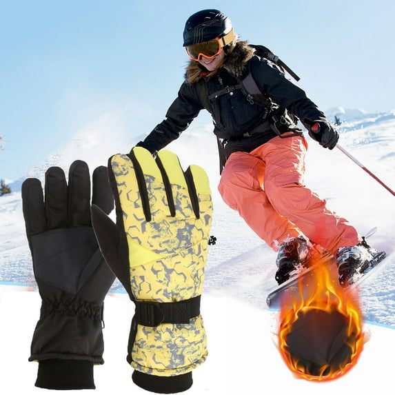 Lilgiuy Ski Gloves for Women and Men Winter Warm Waterproof Coldproof Snow Gloves Outdoor Riding Hiking Mountaining Snowboard Gloves Yellow