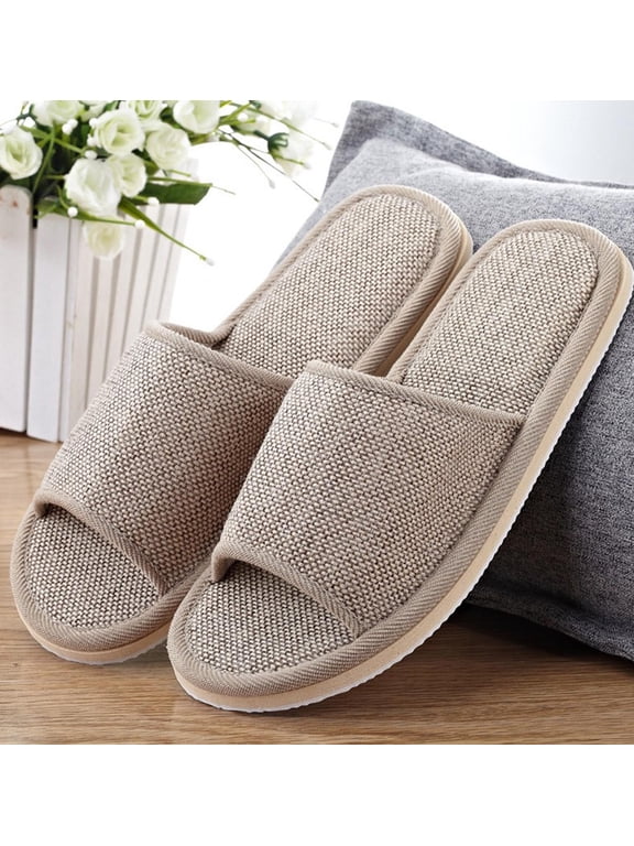 Slide Slippers for Women and Men Comfy Open Toe Slip on House Slippers Indoor Flat Slides Non Slip Autumn Winter Slippers for Dorm Shower (Beige,6.5)