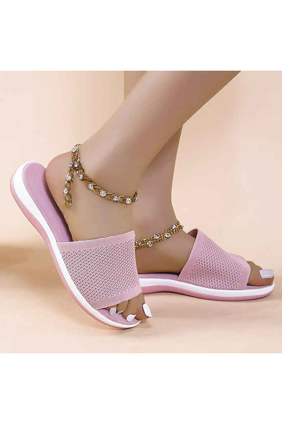 Slippers for Women Clearance Womens Slide Sandals Summer Lightweight Breathable Slides Open Toe Slip on Soft Thick Cushion Slippers Streetwear(Pink,8.5)