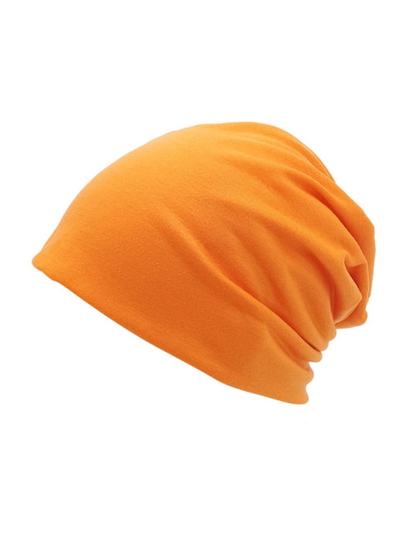 Slouchy Beanie Hat for Women Casual Solid Color Thicken Winter Warm Stretchy Ear Protection Skull Cap for Running Cycling Hiking Camping, Orange