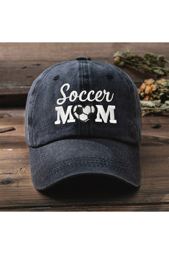 Soccer Mom Baseball Cap for Women Men Trendy Solid Color Adjustable Washed Embroidered Lightweight Hip Hop Hat Gifts for Mothers Day(Black)