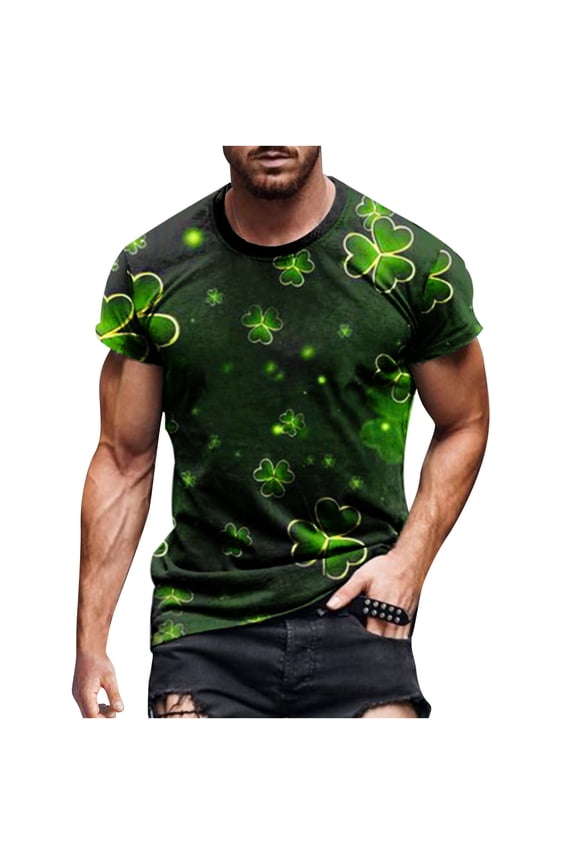 St. Patrick's Day T Shirts for Men Pattern Printed Short Sleeve T Shirts Fashion Crew Neck Soft Loose Fit Tees Summer Tshirts Pullover Tops Army Green(M-5Xl)