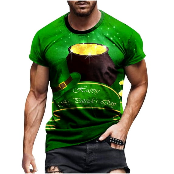 Lilgiuy St. Patrick's Day T Shirts for Men Pattern Printed Short Sleeve T Shirts Fashion Crew Neck Soft Loose Fit Tees Summer Tshirts Pullover Tops Green(M-5Xl)