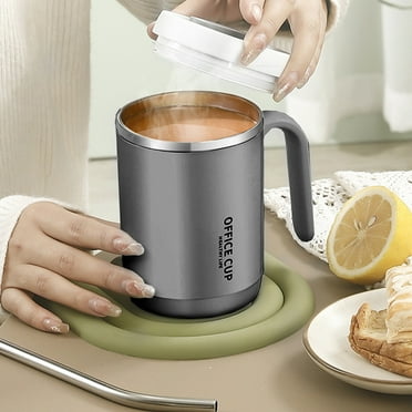Lilgiuy Stainless Steel Reusable Coffee Mug, Breakfast Mug with Lid and Handle, Cool Milk Cup, Insulated Office Mug with Splasproof Lid & Straw (Gray)