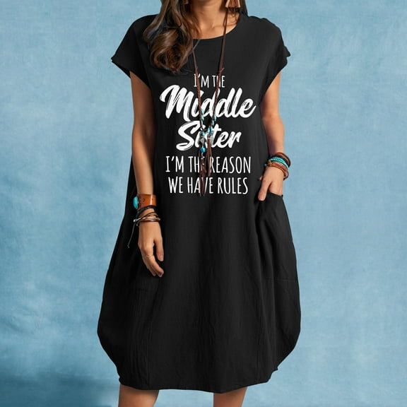 Lilgiuy Summer Sales Women's Dress Fashion Women Casual Round Neck Print Plus Size Pocket Dress