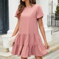 thumbnail image 1 of Lilgiuy Summer Sales Women's Summer New Round Neck Short Sleeve Casual Dress Temperament A-line Skirt, 1 of 5
