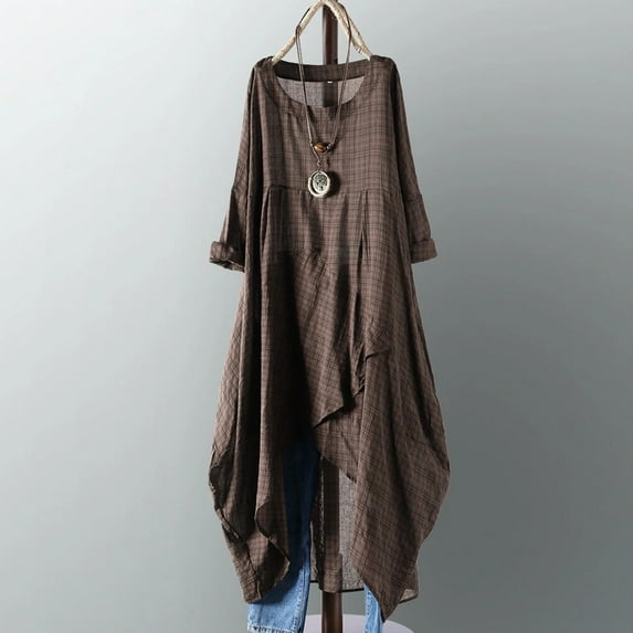 Lilgiuy Summer Temperament Long Sleeved Round Neck Irregular The Lower Hem Of A Gown Dress Gifts for Your Girlfriend Daughter Mom