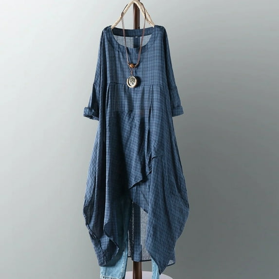 Lilgiuy Summer Temperament Long Sleeved Round Neck Irregular The Lower Hem Of A Gown Dress for Banquet