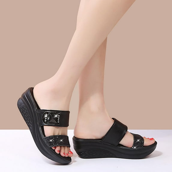 Lilgiuy Summer Women Thick Bottom Slope Heel Shoes Beach Sandals Roman Casual SlippersBlack7.5 Winter Dresses for 2022