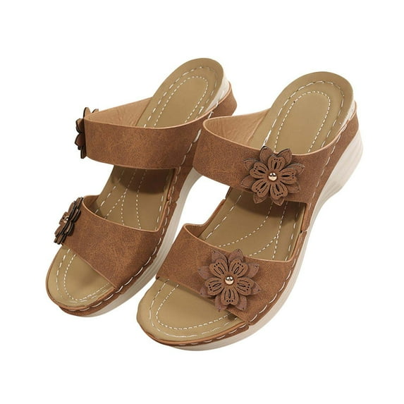 Lilgiuy Summer Women Thick Bottom Slope Heel Shoes Beach Sandals Roman Casual SlippersBrown,9 2022 Fall Winter