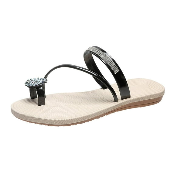 Lilgiuy Summer Women's Bling Rhinestone Clip Toe Ring Slip On Slide Flat Casual Summer Beach Sandals