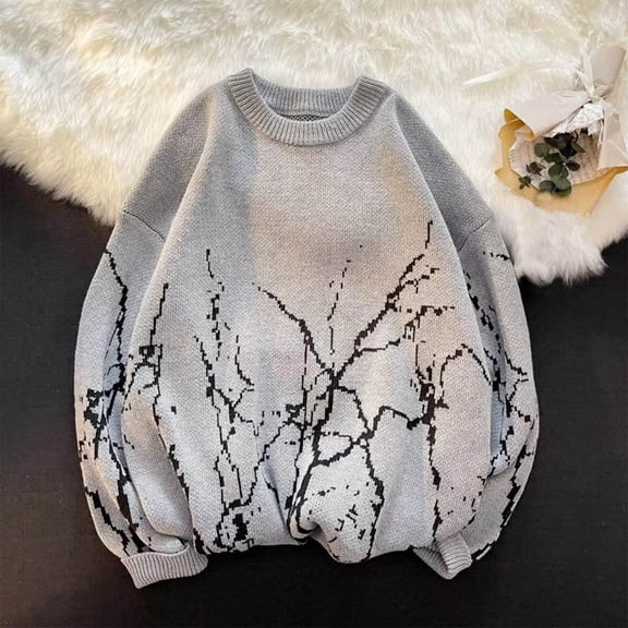 Lilgiuy Sweaters for Men Trendy Solid Color Long Sleeve Round Neck Knitted Pullover Sweater for New Year Christmas Halloween