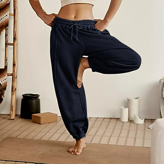 Lilgiuy Sweatpants Women Casual Solid Color High Waist Drawstring Jogger Pants Workout Long Trousers with Pockets for Camping Climbing