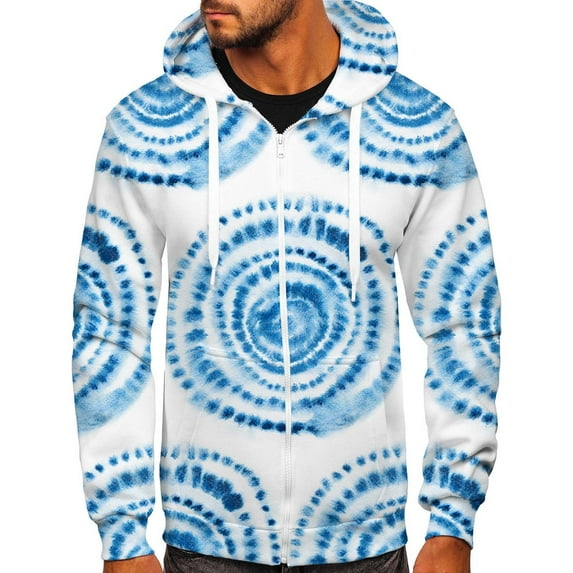 Lilgiuy Sweatshirts for Men Fashion Long Sleeve Tie Dye Gradient Print Loose Fit Zip Up Hoodie Jacket Fall Winter Casual Tops with Pockets