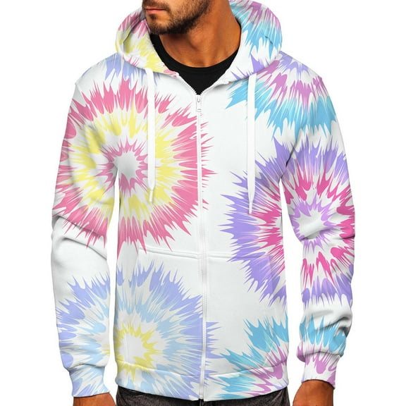 Lilgiuy Sweatshirts for Men Fashion Long Sleeve Tie Dye Gradient Print Loose Fit Zip Up Hoodie Jacket Fall Winter Casual Tops with Pockets