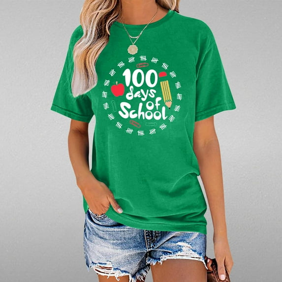 Lilgiuy Teacher Shirt for Women Go to School Retro Shirts Fun Teacher Graphic Tshirt Casual Teachers Appreciation Celebration Holiday Gift Tee Tops (Green,S)