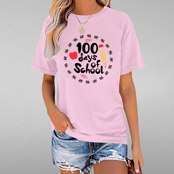 Lilgiuy Teacher Shirt for Women Go to School Retro Shirts Fun Teacher Graphic Tshirt Casual Teachers Appreciation Celebration Holiday Gift Tee Tops (Pink,M)