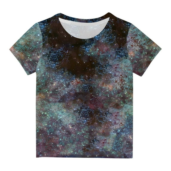 Lilgiuy Teen Boys Girls Galaxy Graphic T-Shirt Trendy Colorful Crewneck Short Sleeve Summer Beach Hawaiian Clothes Tops Tees for Youth (Multicolor,5-6 Years)