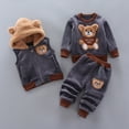 thumbnail image 1 of Lilgiuy Toddler 3-piece Flannel Set Cute Cartoon Pattern Pullover Sweatshirt Hooded Zipper Vest Jogger Pants Fall Winter Playwear Outfit Dark Gray(1-5Y), 1 of 5