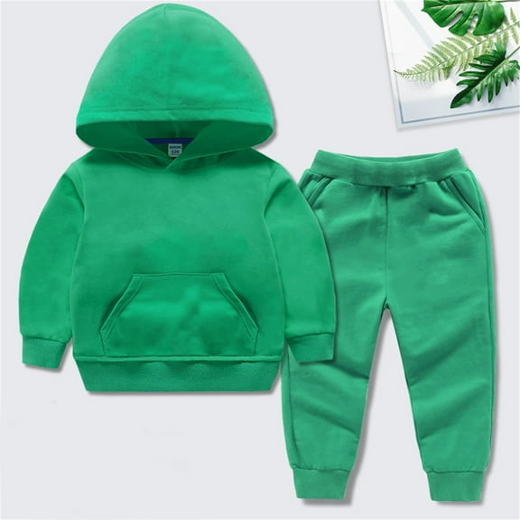 Lilgiuy Toddler Baby Boy Girl Solid Color Sweatsuit Clothes Long Sleeve Hoodie Pocket Sweatshirt Top and Pants Fall Winter Outfit Set for Play Sports Green (6-7 Years)
