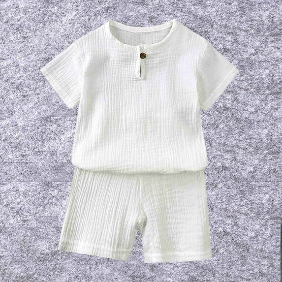Lilgiuy Toddler Baby Boy Girl Summer Outfit Solid Color Short Sleeve Thin Breathable T-Shirt Tops Elastic Shorts Set 2Pcs Casual Beach Hawaiian Clothes(White,7-8 Years)