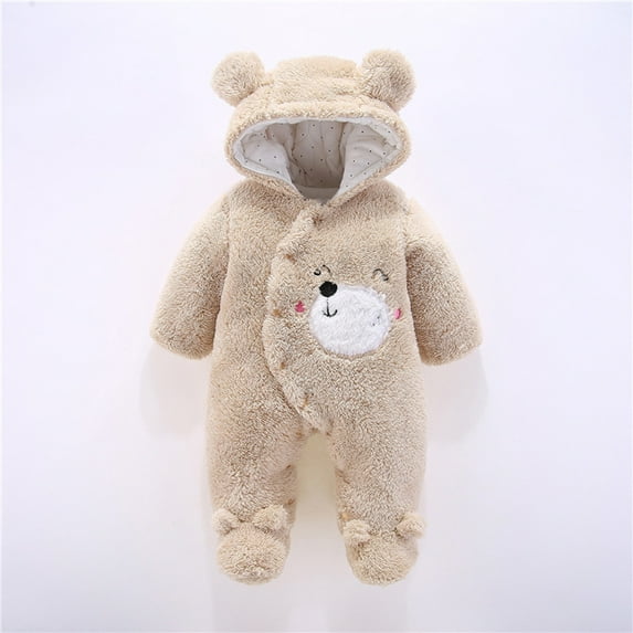 Lilgiuy Toddler Baby Boys Girls Color Plush Cute Bear Ears Winter Thick Keep Warm Jumpsuit Romper,Khaki,6-12 Months for 2022