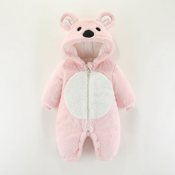 Lilgiuy Toddler Baby Boys Girls Color Plush Cute Bear Ears Winter Thick Keep Warm Jumpsuit Romper，Pink,9-12 Months for 2022