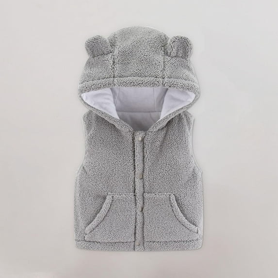 Lilgiuy Toddler Baby Boys Girls Fleece Vest Sleeveless Button Jacket Fall Hooded Outerwear With Pockets Fall Clothes for 2022 Spring Winter