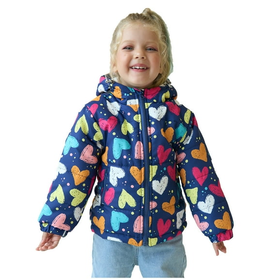 Lilgiuy Toddler Baby Boys Girls Heart Print Plush Cute Winter Thick Casual Keep Warm Hooded Coat Jacket for Family Gathering