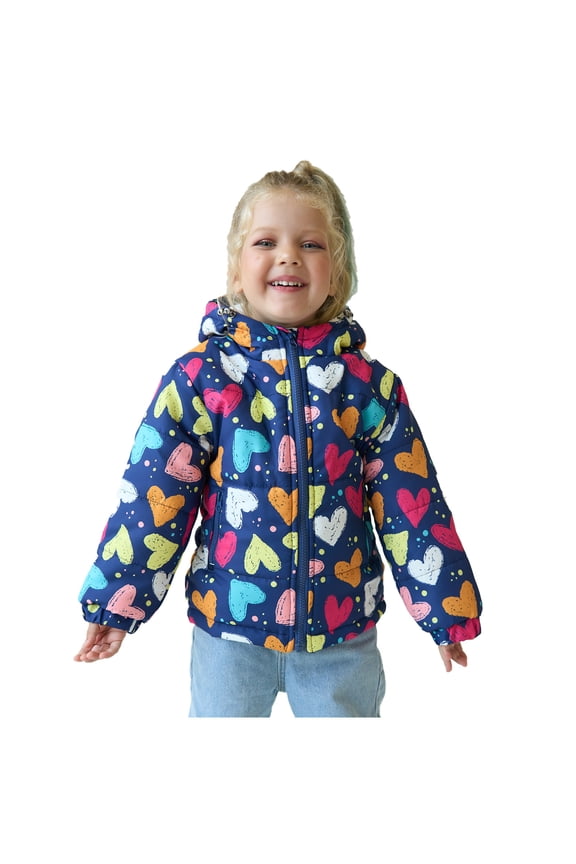 Toddler Baby Boys Girls Heart Print Plush Cute Winter Thick Casual Keep Warm Hooded Coat Jacket for Going Out