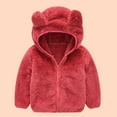 thumbnail image 1 of Lilgiuy Toddler Baby Boys Girls Solid Color Plush Cute Bear Ears Winter Hoodie Thick Coat Jacket，Red,3-4 Years Fall Clothes for 2022 Spring Winter, 1 of 5