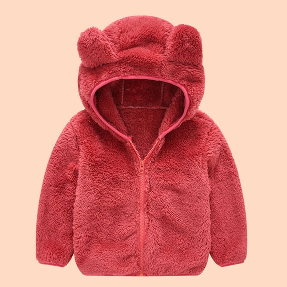 Lilgiuy Toddler Baby Boys Girls Solid Color Plush Cute Bear Ears Winter Hoodie Thick Coat Jacket,Red,3-4 Years Fall Clothes for 2022 Spring Winter