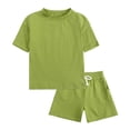 thumbnail image 1 of Lilgiuy Toddler Baby Boys Girls Summer Outfit Casual Solid Color Short Sleeve T-shirt Tops Elastic Waist Shorts Set Infant 2Pcs Clothes Home Wear (Green,8-9 Years), 1 of 4